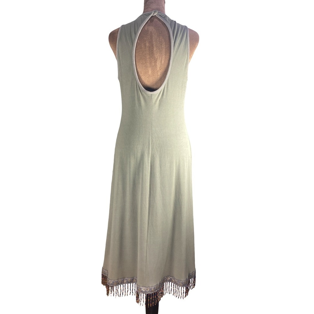 Vintage Barbara Lesser Boho Beaded Fringe Midi Shift Dress Keyhole Back M earthy - Picture 10 of 13